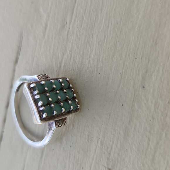 Genuine Emerald/diamond accent Ring, 925 sterling silver with vintage appearance - Picture 4 of 5